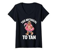 Womens Too Mythical to Tan Funny Sasquatch Vibe V-Neck T-Shirt