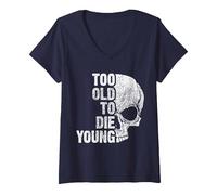 Women's Too Old to die Young V-Neck T-Shirt, Navy Blue, Large