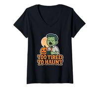 Womens Too Tired to Haunt Coffee Zombie V-Neck T-Shirt
