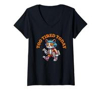 Women's Too Tired Today Funny Exhausted Cat Design V-Neck T-Shirt