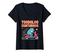 Women's Toodaloo Cuntaroos Retro Frog Scooter Meme V-Neck T-Shirt