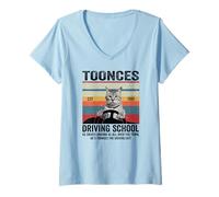 Womens Toonces Driving School Est. 1989 The Driving Cat Retro Men V-Neck T-Shirt