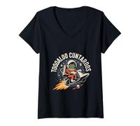 Women's Tooodaloo Cuntaroos Space Frog Astronaut V-Neck T-Shirt
