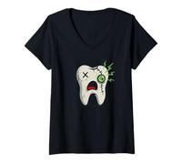 Womens Tooth Ache Toothache Zombie Tooth Cartoon Halloween Design V-Neck T-Shirt
