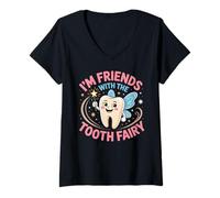 Womens Tooth Fairy Magic Cute Fun Design for Children's Smiles V-Neck T-Shirt