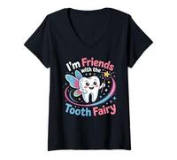 Womens Tooth Fairy Magic Kids Design for Happy Smiles and Fun V-Neck T-Shirt