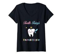Womens Tooth Fairy’s Favorite Kid Funny First Lost Tooth Kids V-Neck T-Shirt