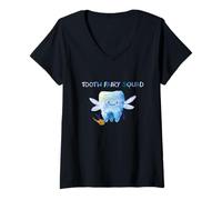 Womens Tooth Fairy Squad Hand-Drawn Cartoon Tooth Kids Dental Humor V-Neck T-Shirt