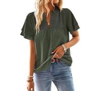 Women's top Butterfly Sleeve V-Neck Shirt Casual and Elegant Swiss Polka dot Ruffle Short Sleeves, Fashionable and Versatile (Green,XXL)