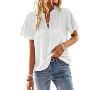 Women's top Butterfly Sleeve V-Neck Shirt Casual and Elegant Swiss Polka dot Ruffle Short Sleeves, Fashionable and Versatile (White,S)
