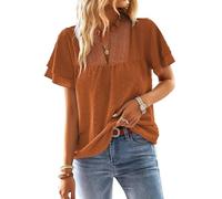 Women's top Butterfly Sleeve V-Neck Shirt Casual and Elegant Swiss Polka dot Ruffle Short Sleeves, Fashionable and Versatile (Caramel,S)