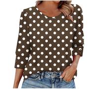 Womens Top Comfy Autumn Winter Lounge T Shirts 3/4 Sleeve Casual Loose Button Blouse Holiday Crewneck Shirts Polka Dot Basic Tunic Tops for Leggings