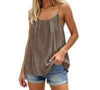 Women's Top Cotton Summer Top Camisole Women's Linen Tank Inner Layer Asymmetrical Hem T-Shirts and Modern Ideal for Relaxed Moments at Home, coffee, M