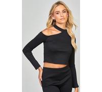Women's Top SikSilk Ribbed Regular Fit Long Sleeve in Black