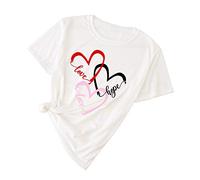 Women's Top Valentine's Day Colour T-Shirt Printed Solid Short Sleeve Women's Blouse T Shirt Rainbow Ladies, White, M