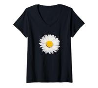 Womens Top View of A White Common Daisy Isolated V-Neck T-Shirt
