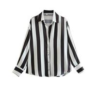 Women's Top Womens Shirt Women's Fall Long Sleeve Women Business Wear Striped Silk Satin Texture Drape Shirt Work Tops for Women UK (Black, M)