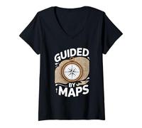 Women's Topographic Contour Lines Guided By Maps Map V-Neck T-Shirt