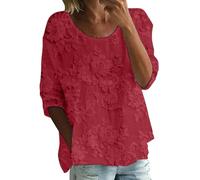 Womens Tops 3/4 Sleeve Linen Shirts Crew Neck Floral Print Loose Fit Casual Summer Autumn Fall Tops Lightweight Tunic Blouses Tees Plus Size Holiday Essentials Top
