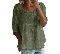 Womens Tops 3/4 Sleeve Linen Shirts Crew Neck Floral Print Loose Fit Casual Summer Autumn Fall Tops Lightweight Tunic Blouses Tees Plus Size Holiday Essentials Top