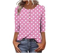 Women's Tops 3/4 Sleeve Polka Dot Print Activewear Blouses Slim Fit Pullover Womens Summer Tshirt Hawaiian Tees Tunic Thin Crew Neck Button Up Work Clothes