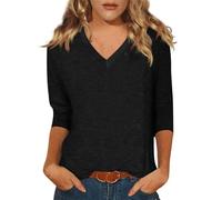 Womens Tops 3/4 Sleeve Summer Solid Plain Travel Cute Tops V Neck Slim Fit Half Sleeve Tshirts Shirts Spring Blouse Layering Long Sleeve Shirts for Women