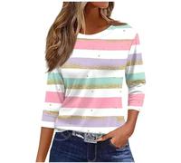 Womens Tops 3/4 Sleeve Tunic Blouse Casual Lightweight Comfort Shirts Crewneck Elegant Workout Dressy Tunic Blouse Vintage Loose Going Out T-Shirt Blouse Streetwear