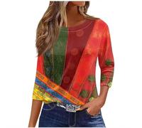 Womens Tops 3/4 Sleeve Tunic Blouse Casual Lightweight Comfort Shirts Crewneck Elegant Workout Dressy Tunic Blouse Vintage Loose Going Out T-Shirt Blouse Streetwear