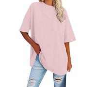 Womens Tops Autumn Round Neck Long Sleeve Shirts Boho Crochet Casual Chiffon Blouses Flowy Lace Hem Clothing Trendy Graphic Tee Top Business Casual Outfits Loose Fit Beach Vacation (Pink,M)