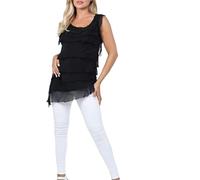 Women's Tops Blouses Vest Sleeveless Summer Italian Ladies Lagenlook Flap Over Shredded Ruffle Round Neck Layer Look Plain 8-16 Holiday (Black)