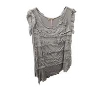 Women's Tops Blouses Vest Sleeveless Summer Italian Ladies Lagenlook Flap Over Shredded Ruffle Round Neck Layer Look Plain 8-16 Holiday (Mocha)