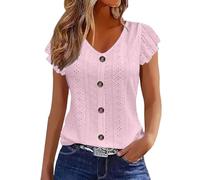 Womens Tops Casual Button Down Short Sleeve Shirts Ladies Tunic Tops Solid Color Plus Size Loose Blouse Fashion V Neck Oversized Tees Lightweight Summer Shirt