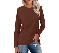 Womens Tops Casual Long Sleeve Jumpers Lightweight Crew Neck Tunic Sweatshirts Loose Solid Color Basic Undershirts Athletic Workout Top Autumn Winter Daily Sweatshirts