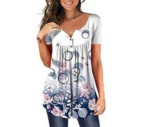 Womens Tops Casual Short Sleeve T-Shirt V Neck Buttons Up Floral Printed Blouse Tunic Tops Plain Pleated V Neck Buttons Up Blouse Floral Printed Ladies Henley T-Shirt Ladies Tops Crew Neck Tunic
