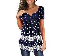 Womens Tops Casual Short Sleeve T-Shirt V Neck Buttons Up Floral Printed Blouse Tunic Tops Plain Pleated V Neck Buttons Up Blouse Floral Printed Ladies Henley T-Shirt Ladies Tops Crew Neck Tunic