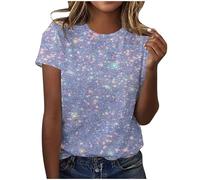 Womens Tops Clearance Ladies T Shirts Summer Sparkling T Shirt Glitter Graphic Loose Tees Crew Neck Short Sleeve Casual Tops Vacation Trendy Dressy Blouse Comfy Pullover