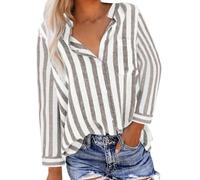 Womens Tops Clearance Striped Long Sleeve Shirts Button Down Classic Blouses Elegant V Neck Blouse Going Out Dress Shirts Elegant Daily Office Work Tunic Tops UK Size