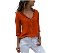 Womens Tops Clearance Women's Button Down Shirts Elegant Chiffon Blouse Tunic Tops V Neck Plus Size Long Sleeve Shirt Classic Fit Dress Shirt Work Business Casual Blouses
