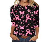 Womens Tops Clerance Sweatshirts for Women UK Breast Cancer Round Neck Long Sleeve Breast Cancer Printed Sweatshirt Tops Blouse Casual Shirts Blouses Tops Loose Y2K Going Out Tops Size 8-18