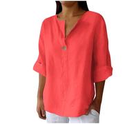 Womens Tops Cotton Linen Shirts Summer Three Quarter Sleeve Cheesecloth V Neck Work Blouse Plus Size Ladies Tunic Tops T-Shirts Solid Color Casual Shirt Loose Fit Basic Tee 18 16 22 14