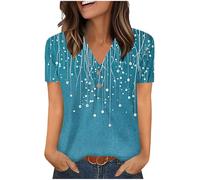 Womens Tops Cotton Summer V Neck Button Up Short Sleeve T Shirts Vintage Floral Printed Blouse Plus Size Top Loose Tees Work Casual Tunic Tops Daily Wear Shirts UK Clearance UK Plus Size