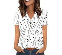 Womens Tops Cotton Summer V Neck Button Up Short Sleeve T Shirts Vintage Floral Printed Blouse Plus Size Top Loose Tees Work Casual Tunic Tops Daily Wear Shirts UK Clearance UK Plus Size