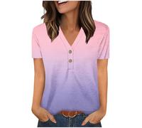 Womens Tops Cotton Summer V Neck Button Up Short Sleeve T Shirts Vintage Floral Printed Blouse Plus Size Top Loose Tees Work Casual Tunic Tops Daily Wear Shirts UK Clearance UK Plus Size