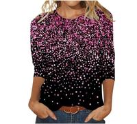 Women's Tops Crewneck 3/4 Sleeve Shirts Trendy Sparkle T Shirts Sequin Glitter Graphic Tees Summer Tunic Tops Fall Dressy Casual Blouse Loose Fit Pullover Going Out Top