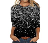 Women's Tops Crewneck 3/4 Sleeve Shirts Trendy Sparkle T Shirts Sequin Glitter Graphic Tees Summer Tunic Tops Fall Dressy Casual Blouse Loose Fit Pullover Going Out Top