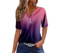 Women's Tops Cutout Buttons Sexy Shirts Short Sleeve Elegant Blouses Geometric Print Sweatshirts Clothing Festive Trouser Suits Mother of the Bride, Wine Red, M