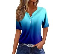 Women's Tops Cutout Buttons Sexy Shirts Short Sleeve Elegant Blouses Geometric Print Sweatshirts Clothing Festive Trouser Suits Mother of the Bride, sky blue, XXL