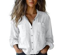 Womens Tops Dressy UK Casual Summer Button Down Cotton Linen Shirts Elegant Smart Button Down Work Shirts Lapel Formal Dressy Blouse 2025 Ladies Pleated Tshirt Chic Going Out Top White XXL
