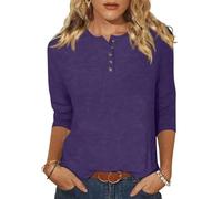 Womens Tops Fall 3/4 Sleeve Shirts for Women Creweck Button Down Shirt Tunic Blouse Summer Casual Tees Loose Fit Tee Shirts Lightweight Pullover Going Out Tops
