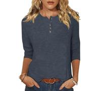 Womens Tops Fall 3/4 Sleeve Shirts for Women Creweck Button Down Shirt Tunic Blouse Summer Casual Tees Loose Fit Tee Shirts Lightweight Pullover Going Out Tops